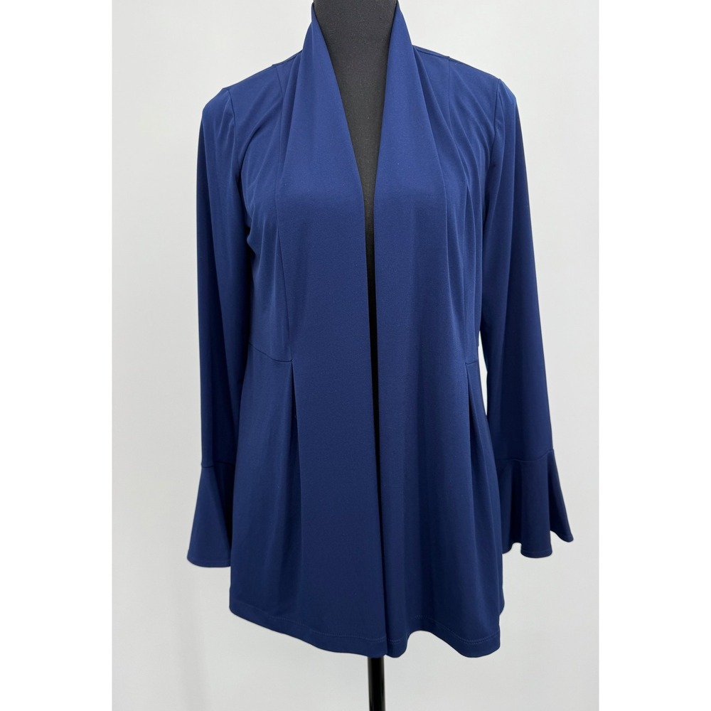 Susan Graver Open Knit Bell Sleeve Cardigan Blue Office Career Preppy - Picture 3 of 11